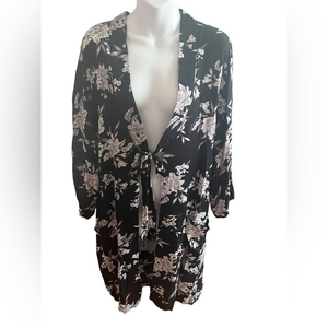 Spiritual Gangster Black  Floral‎ Front Tie Kimono or Cover up OS